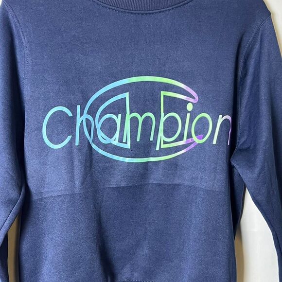 Champion Navy Blue Neon Outline Logo Crewneck (Size M) - Picture 3 of 7